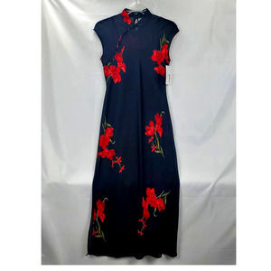 Jessica Howard Asian Inspired Red Roses Floral Maxi Dress NWT